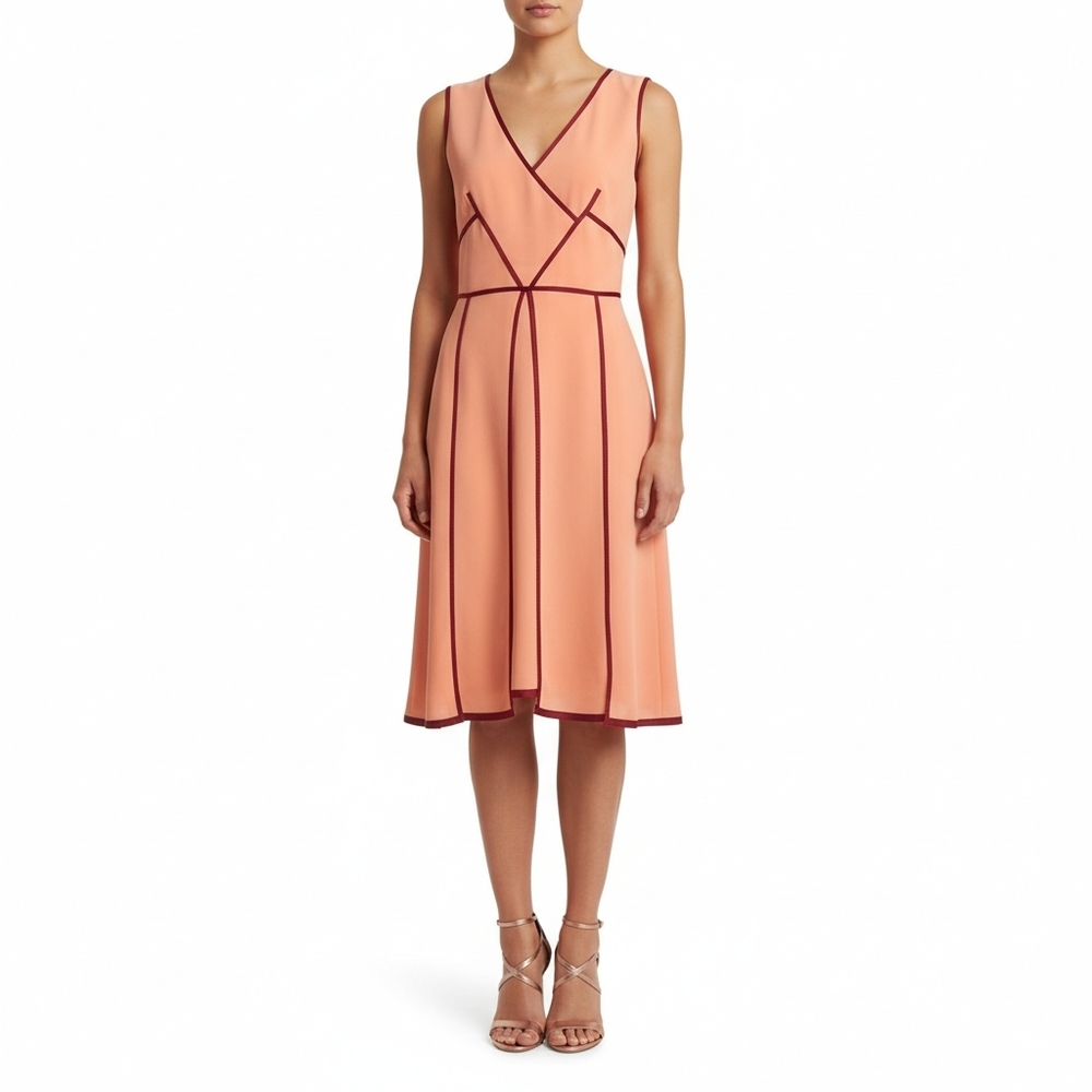 Sportmax Eiffel Flowy Silk Dress Size 10 Peachy Orange with Red‎ Piping MaxMara